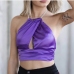 1Sexy Purple Halter Cropped Tank Top