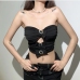 6Sexy Rhinestone Cut Out Ruched Crop Tank Top