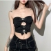 1Sexy Rhinestone Cut Out Ruched Crop Tank Top