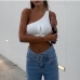 3Sexy Solid One Shoulder Cropped Tank Top 