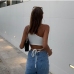 4Sexy Solid One Shoulder Cropped Tank Top 