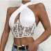 3Sexy Transparent Embroidery Halter White Camisole 