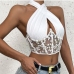 4Sexy Transparent Embroidery Halter White Camisole 