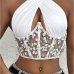 1Sexy Transparent Embroidery Halter White Camisole 