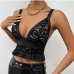 3Sexy V Neck Lace Patchwork Cropped Tank Tops