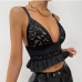 4Sexy V Neck Lace Patchwork Cropped Tank Tops