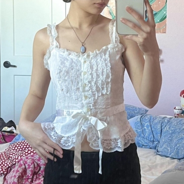 Sexy White Lace Patch Tie Wrap Tank Top