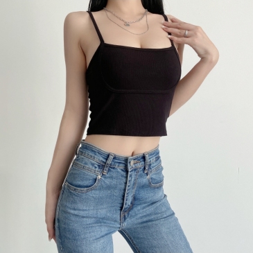 Simple Design Spaghetti Strap Crop Tank Top