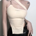 1Solid Color Irregular One Shoulder Tank Top