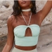 4Solid Hollow Out Tie Wrap Halter Crop Tank Top