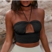 6Solid Hollow Out Tie Wrap Halter Crop Tank Top