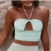 1Solid Hollow Out Tie Wrap Halter Crop Tank Top