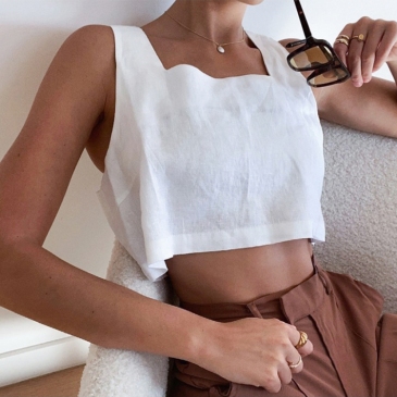 Street White Cropped Square Neck Camisole