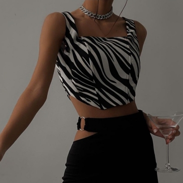 Street Zebra Print Square Neck  Sleeveless Tank Tops