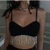 1Stylish Black Fringe Rhinestone Cropped Tank Top