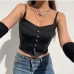 7Summer Black Button Up Camisole Cropped Tanks