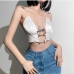 5Tie Wrap Halter Hollow Out White Cami Top