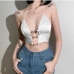 1Tie Wrap Halter Hollow Out White Cami Top