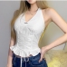 3Tie Wrap Halter Ruffles White Tank Top Womens