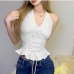 4Tie Wrap Halter Ruffles White Tank Top Womens