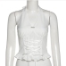 6Tie Wrap Halter Ruffles White Tank Top Womens