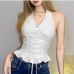 1Tie Wrap Halter Ruffles White Tank Top Womens