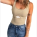 1U Neck Hollow Out Solid Tank Top