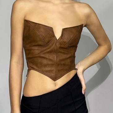 Zipper Up Chic Solid Ladies Strapless Tops