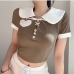 4 Contrast Color Lace Up Short Sleeve T Shirt