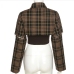 16  Fashion Plaid Long Sleeve Top With Strapless Tanks Set