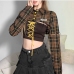 10  Fashion Plaid Long Sleeve Top With Strapless Tanks Set