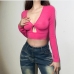 4 Hollowed Out Pure Color Long Sleeve Ladies Tops