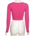 7 Hollowed Out Pure Color Long Sleeve Ladies Tops