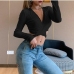 6 Pure Color Long Sleeve V Neck T Shirt