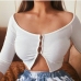 3 Sexy Rib Button Down Cropped T Shirt