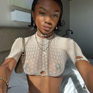  Sexy See-Through Dots Short Sleeve Crop Top