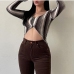 3 Sexy Stripe Irregular Long Sleeve Crop Top