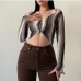 1 Sexy Stripe Irregular Long Sleeve Crop Top