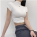 16  Women Fashion High Neck Short Sleeve Slim Tees