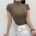 19  Women Fashion High Neck Short Sleeve Slim Tees