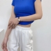 4  Women Fashion High Neck Short Sleeve Slim Tees