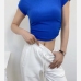 6  Women Fashion High Neck Short Sleeve Slim Tees