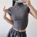 7  Women Fashion High Neck Short Sleeve Slim Tees