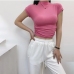 10  Women Fashion High Neck Short Sleeve Slim Tees