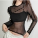 3Black Gauze Long Sleeve Two Pieces Top Set