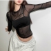 4Black Gauze Long Sleeve Two Pieces Top Set