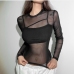 1Black Gauze Long Sleeve Two Pieces Top Set