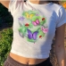 5Butterfly Printed Casual Short Sleeve Crop Top