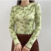 7Butterfly Printed Crew Neck Long Sleeve T Shirt