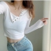 3Button Solid Long Sleeve  T Shirts For Women